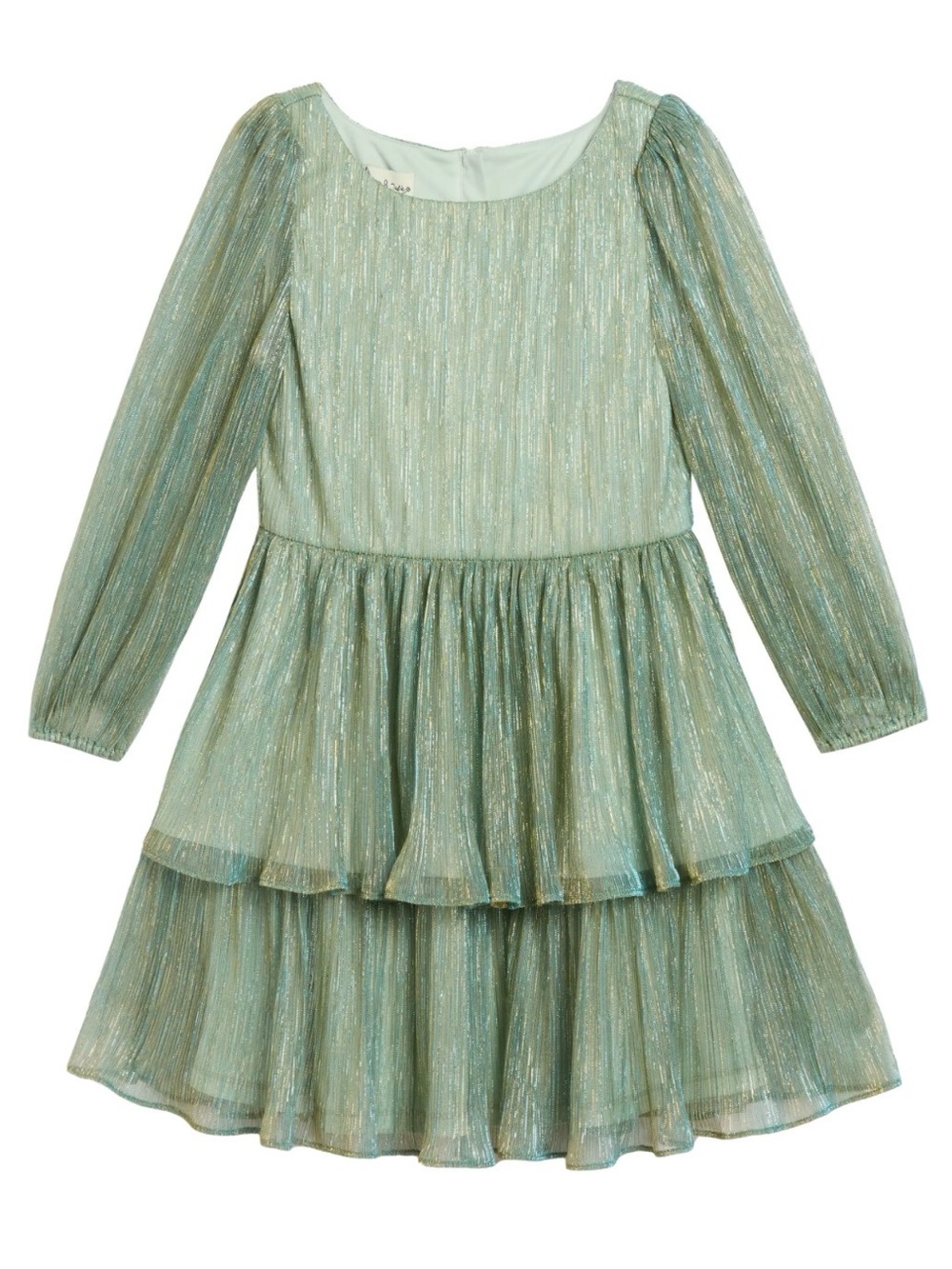 New Pippa & Julie Kids' Amanda Shimmery Pleated Party Dress green metallic 7